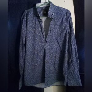 Guide London Blue Floral Stretch Fabric Dress Shirt